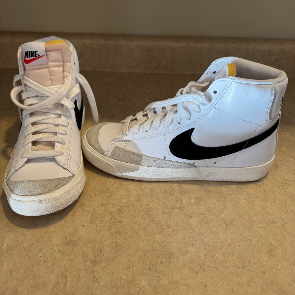 Nike White and Black High-Tops with Yellow Detail
